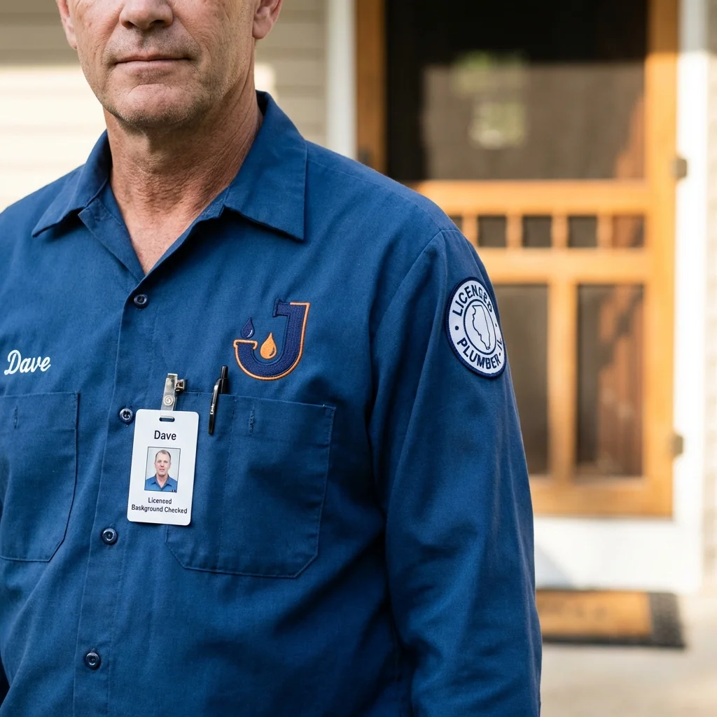 Licensed plumber showing ID badge in Lewiston, NY