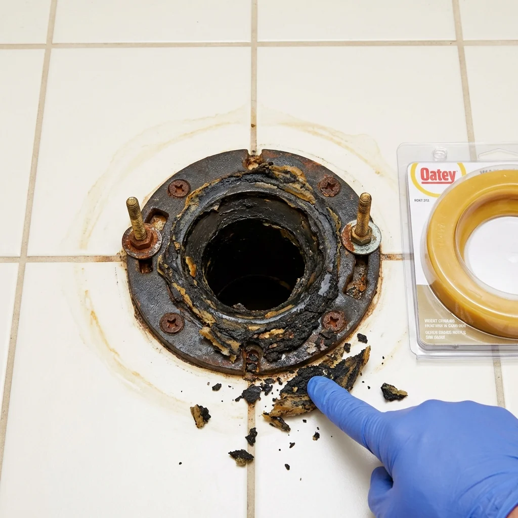 Failed wax ring showing water seepage at the base of a toilet in a Lewiston, NY home