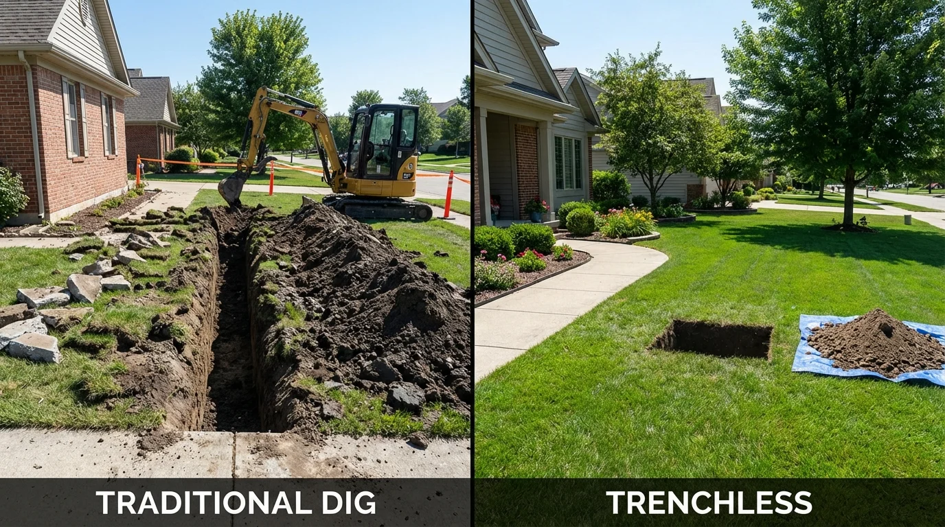 Trenchless sewer repair with minimal yard damage versus traditional excavation in Lewiston, NY
